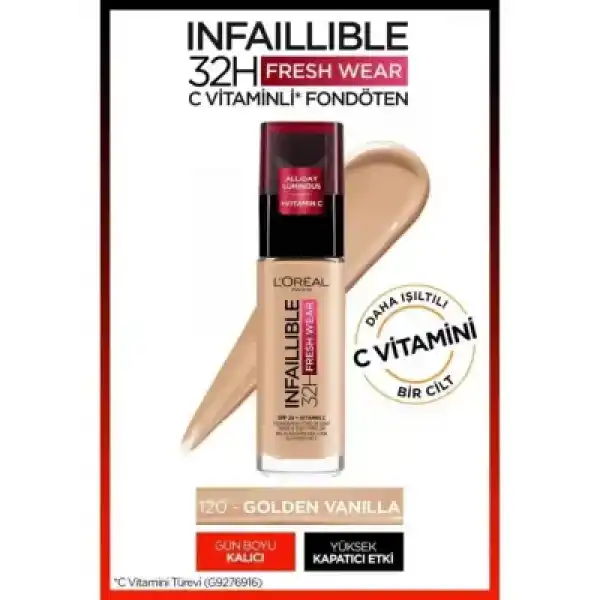 Loreal Paris Infaillible 32H Fresh Wear C Vitaminli Fondöten - 120 Vanille/Vanil 30ml