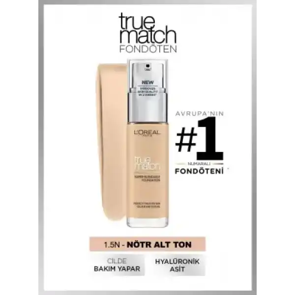 Loreal Paris True Match Bakım Yapan Fondöten - 1.5N Neutral Undertone 30ml