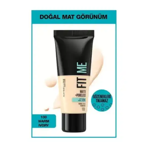 Maybelline New York Fit Me Matte+Poreless Fondöten - 100 Warm Ivory 30 ml