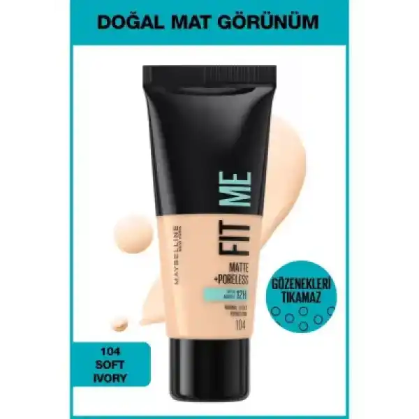 Maybelline New York Fit Me Matte+Poreless Fondöten - 104 Soft Ivory 30 ml