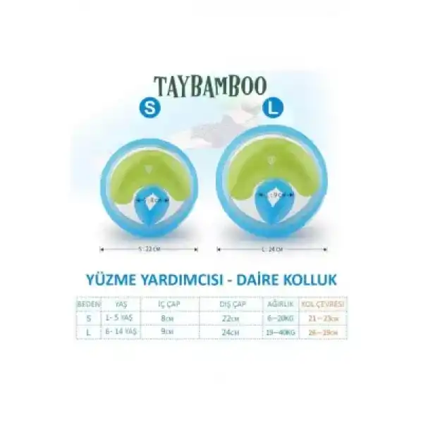 Taybamboo Classıcs Yuvarlak Üç Hava Odalı Yüzme Yardımcısı Kolluk  - Yeşil - Large (6-14 Yaş 19-40kg)