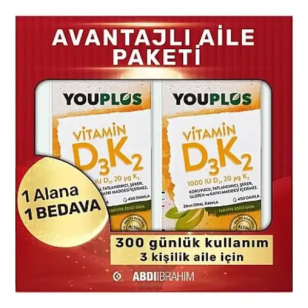 Youplus Vitamin D3K2 Damla 20 ml 2 Adet