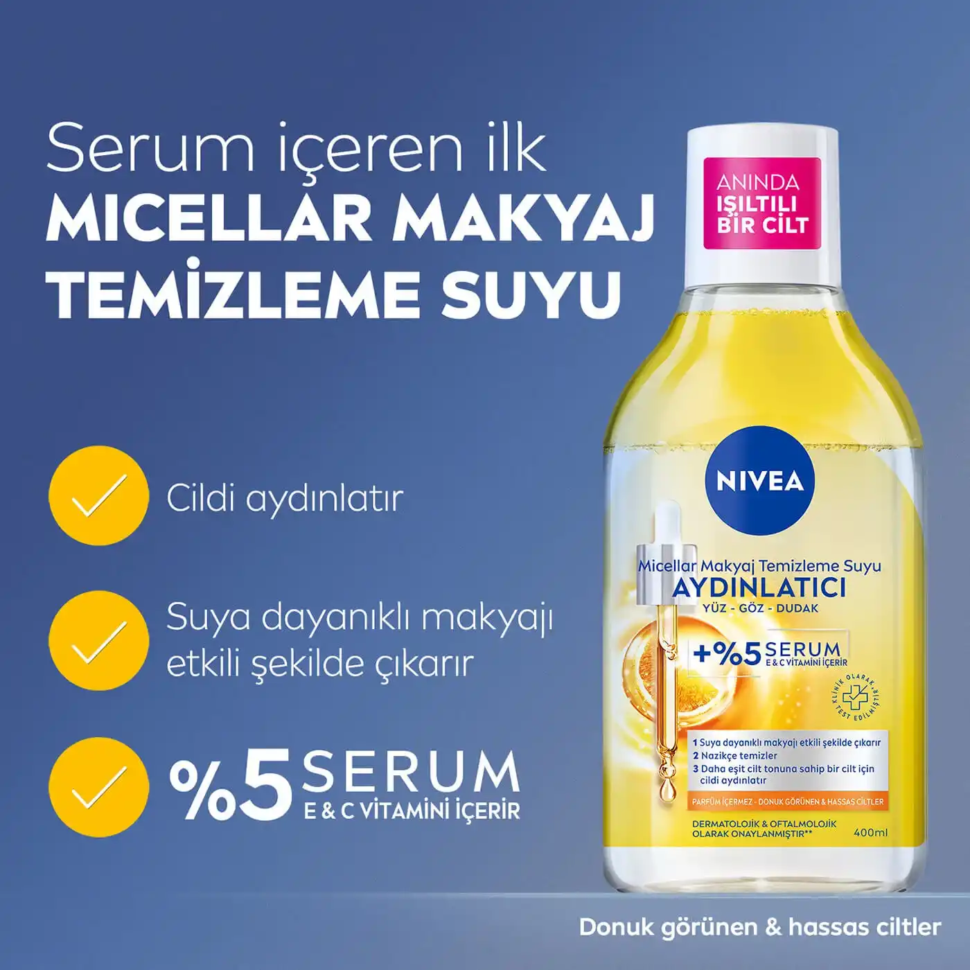 Nivea Aydınlatıcı Micellar Makyaj Temizleme Suyu Serum İçerikli Donuk ve Hassas Cilt Tipleri 400 ml