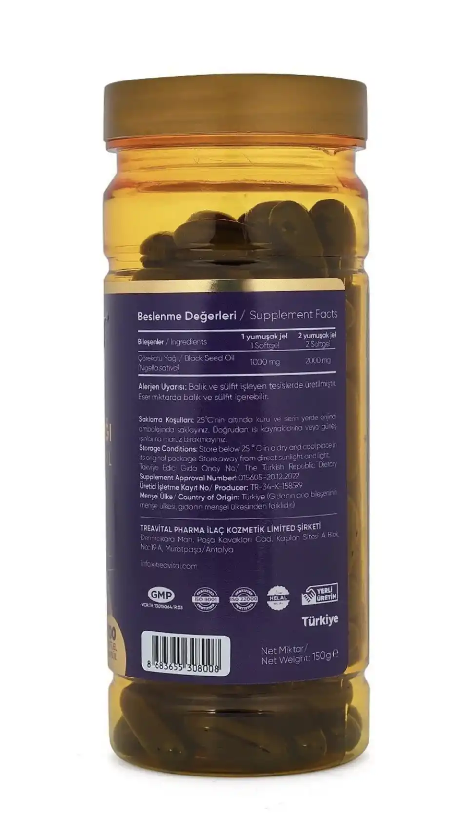 Senkavit Bitkisel Çörekotu Yağı Softjel 1000 mg 100 Kapsül