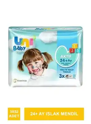 Uni Baby Aktif Simple Clean 24+ Ay Islak Mendil 3x52 Adet