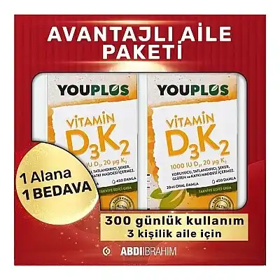 Youplus Vitamin D3K2 Damla 20 ml 2 Adet