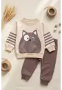 Kedi Desenli Pamuklu 2li Erkek Bebek Takım