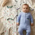 3lü Paket Pamuklu Fitilli Bebek Tulum Seti - Havuç ve Traktör Desenli Fermuarlı Tulum Seti