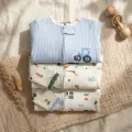 3lü Paket Pamuklu Fitilli Bebek Tulum Seti - Havuç ve Traktör Desenli Fermuarlı Tulum Seti