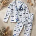 Araba Nakışlı % 100 Pamuk Yakalı Erkek Çocuk Pijama Takımı
