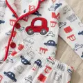 Araba Nakışlı % 100 Pamuk Yakalı Erkek Çocuk Pijama Takımı 1-6 Yaş