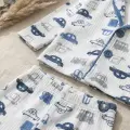 Araba Nakışlı % 100 Pamuk Yakalı Erkek Çocuk Pijama Takımı