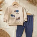 Araba Nakışlı Pamuklu 2li Erkek Bebek Takım