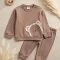 Ayıcık Nakışlı % 100 Pamuk 2li Erkek Bebek Takım