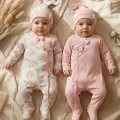 Çiçek Desenli % 100 Pamuk Kız Bebek 4lü Tulum Takımı