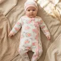 Çiçek Desenli % 100 Pamuk Kız Bebek 4lü Tulum Takımı