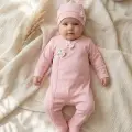 Çiçek Desenli % 100 Pamuk Kız Bebek 4lü Tulum Takımı