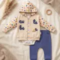 Cute Bear Nakışlı 3lü % 100 Pamuk Erkek Bebek Takımı