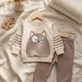 Kedi Desenli Pamuklu 2li Erkek Bebek Takım