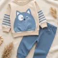 Kedi Desenli Pamuklu 2li Erkek Bebek Takım