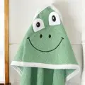 Kurbağa Nakışlı Unisex Şapka Ve Keseli Bebek Banyo Havlusu
