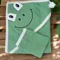 Kurbağa Nakışlı Unisex Şapka Ve Keseli Bebek Banyo Havlusu