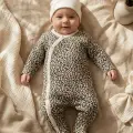 Leopar Desenli % 100 Pamuklu Kız Bebek 4lü Tulum Seti 0-6 Ay