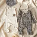 Leopar Desenli % 100 Pamuklu Kız Bebek 4lü Tulum Seti 0-6 Ay