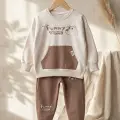 Milo Unisex Çocuk Bej & Ekru Funny Time Ayıcık Baskılı Kanguru Cepli Sweatshirt ve Jogger Alt Üst Takım