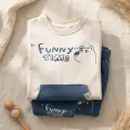 Milo Unisex Çocuk Bej & Mavi Funny Time Ayıcık Baskılı Kanguru Cepli Sweatshirt ve Jogger Alt Üst Takım