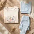Nova Pamuklu 3’lü Bebek Takımı - 0-3 Ay Mavi Fitilli Legging, Uzay Temalı Kruvaze Üst Alt ve Bere Seti