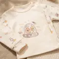 Nova Pamuklu 3’lü Bebek Takımı - 0-3 Ay Sarı Fitilli Legging, Uzay Temalı Kruvaze Üst Alt ve Bere Seti