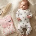 Nube Soft Pamuklu Waffle Dokulu Pembe Bulut ve Sevimli İnek Desenli 3’lü Bebek Tulum Seti - Fermuarlı ve Korumalı Yumuşak İnterlok Kumaş
