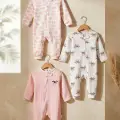Nube Soft Pamuklu Waffle Dokulu Pembe Bulut ve Sevimli İnek Desenli 3’lü Bebek Tulum Seti - Fermuarlı ve Korumalı Yumuşak İnterlok Kumaş