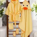 Ördek Figürlü 4 Parça Unisex Bornoz Seti 2-3 Yaş