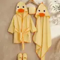 Ördek Figürlü 4 Parça Unisex Bornoz Seti 2-3 Yaş