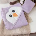 Penguen Nakışlı Unisex Şapka ve Keseli Bebek Banyo Havlusu