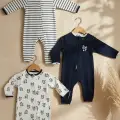 Premium %100 Pamuklu Panda Figürlü Bebek Tulum 3lü Set - Çene Korumalı Fermuarlı Yumuşak Doku