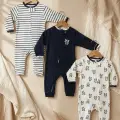 Premium %100 Pamuklu Panda Figürlü Bebek Tulum 3lü Set - Çene Korumalı Fermuarlı Yumuşak Doku