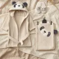Sevimli Gülen Panda Figürlü Bamboo Bebek Bornoz Seti 0-2 Yaş Kutulu