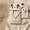 Sevimli Gülen Panda Figürlü Bamboo Bebek Bornoz Seti 0-2 Yaş Kutulu