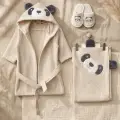 Sevimli Gülen Panda Figürlü Bamboo Bebek Bornoz Seti 0-2 Yaş Kutulu