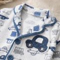 Araba Nakışlı % 100 Pamuk Yakalı Erkek Çocuk Pijama Takımı