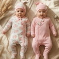 Çiçek Desenli % 100 Pamuk Kız Bebek 4lü Tulum Takımı