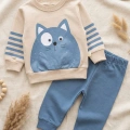 Kedi Desenli Pamuklu 2li Erkek Bebek Takım