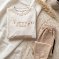 Milo Unisex Çocuk Bej & Ekru Funny Time Ayıcık Baskılı Kanguru Cepli Sweatshirt ve Jogger Alt Üst Takım