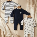 Premium %100 Pamuklu Panda Figürlü Bebek Tulum 3lü Set - Çene Korumalı Fermuarlı Yumuşak Doku