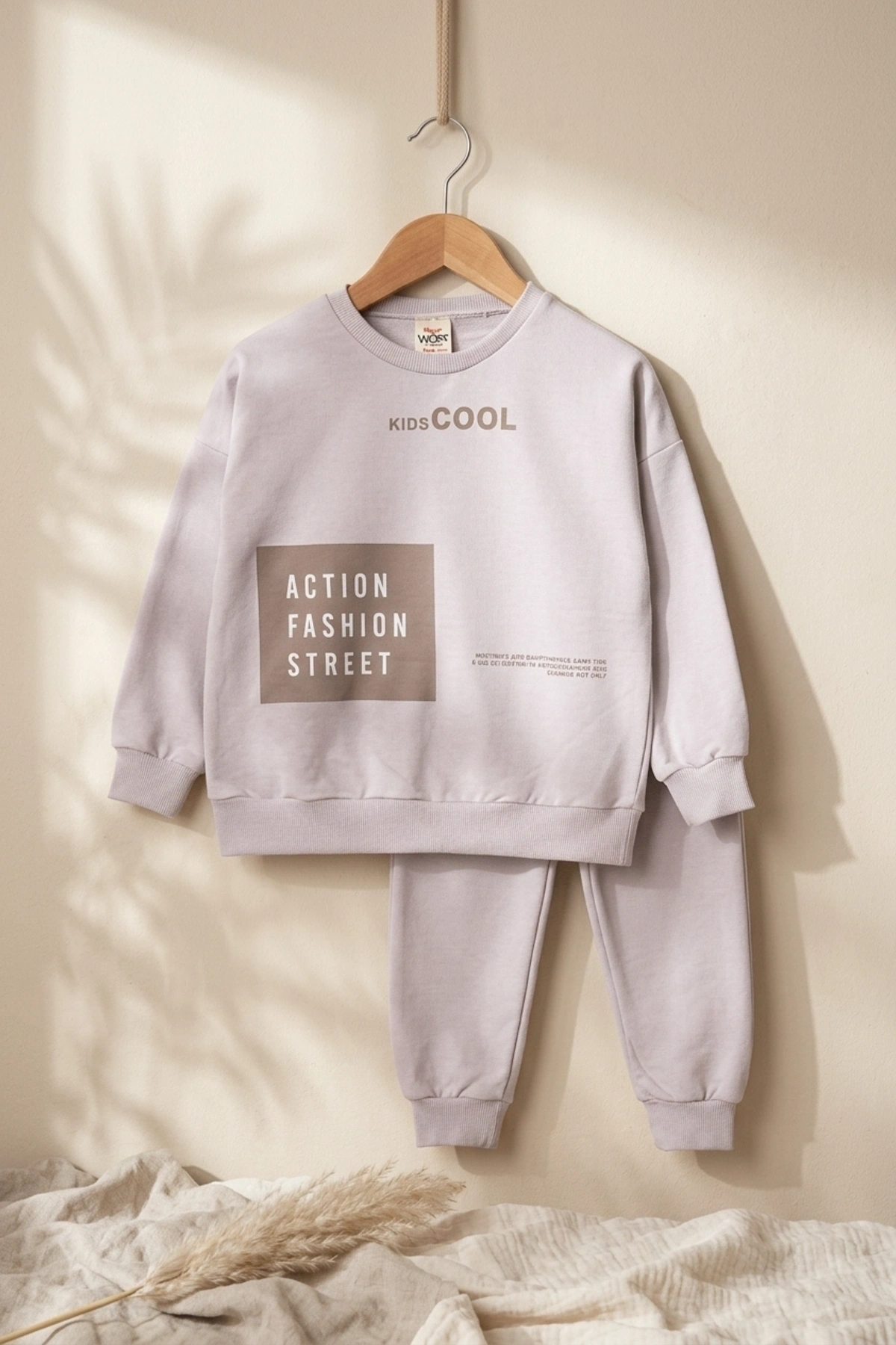 Action Street Çocuk Unisex Gri Pamuklu Oversize Sweatshirt ve Jogger Eşofman Takımı