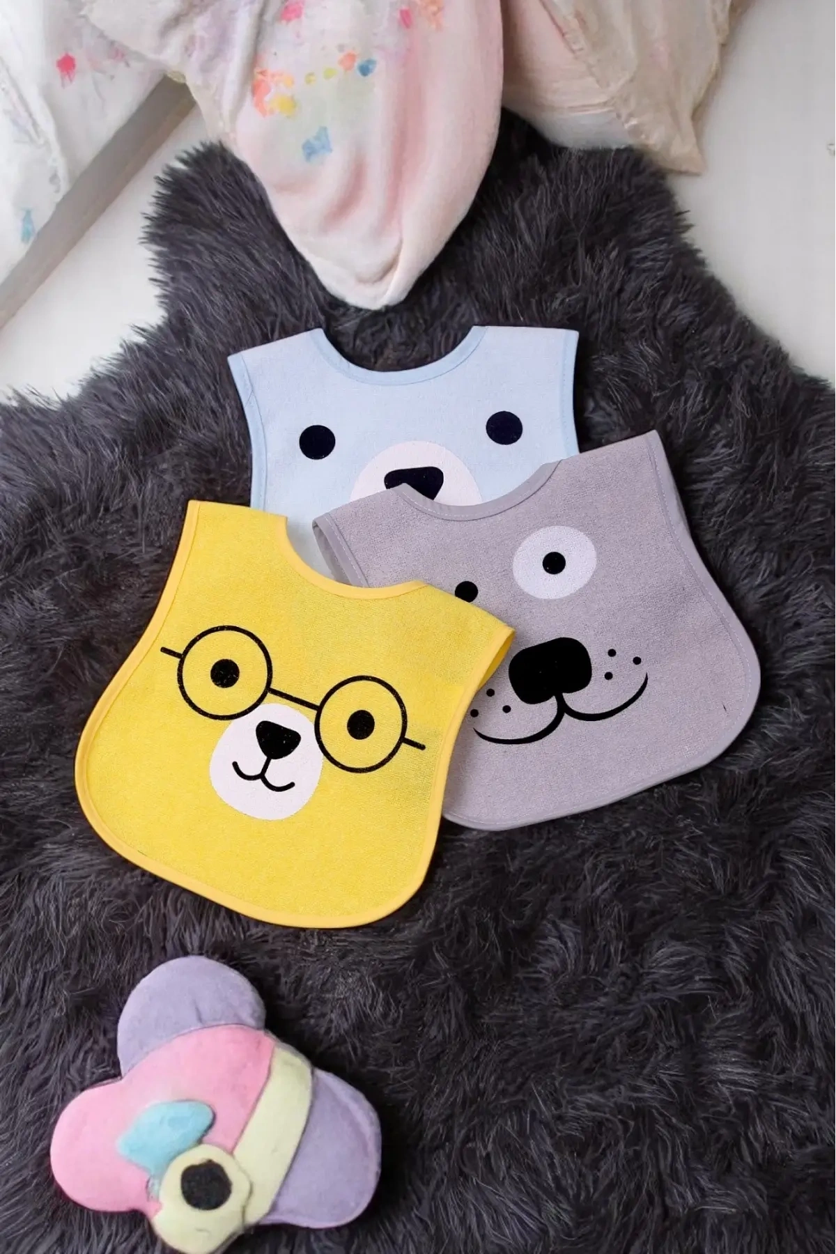 Bear Desenli 3lü Sıvı Geçirmez Bebek Mama Önlüğü 0-18 Ay - Sarı