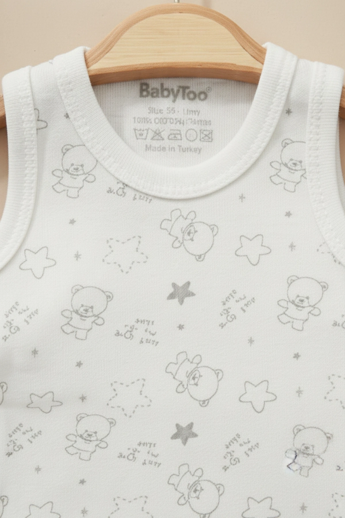 Bear Desenli Kolsuz Erkek Bebek Body %100 Pamuk